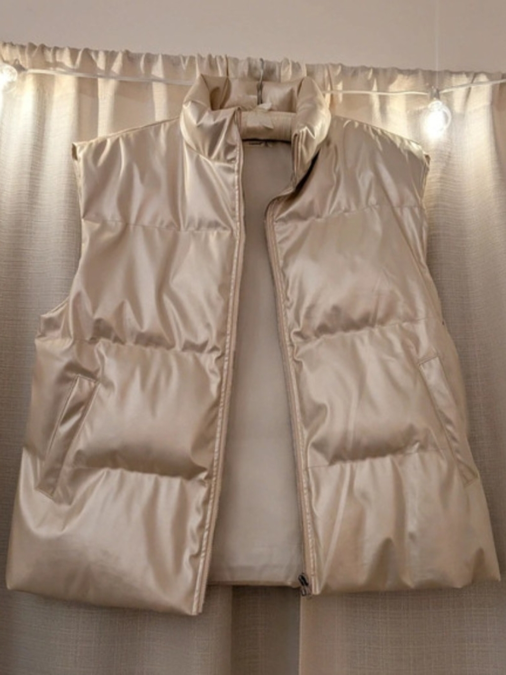 Source Unknown Cream Satin Puffer Vest